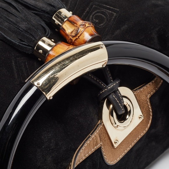 GUCCI Black/Gold Hysteria Embossed Suede Large Indy Hobo - Picture 7 of 8